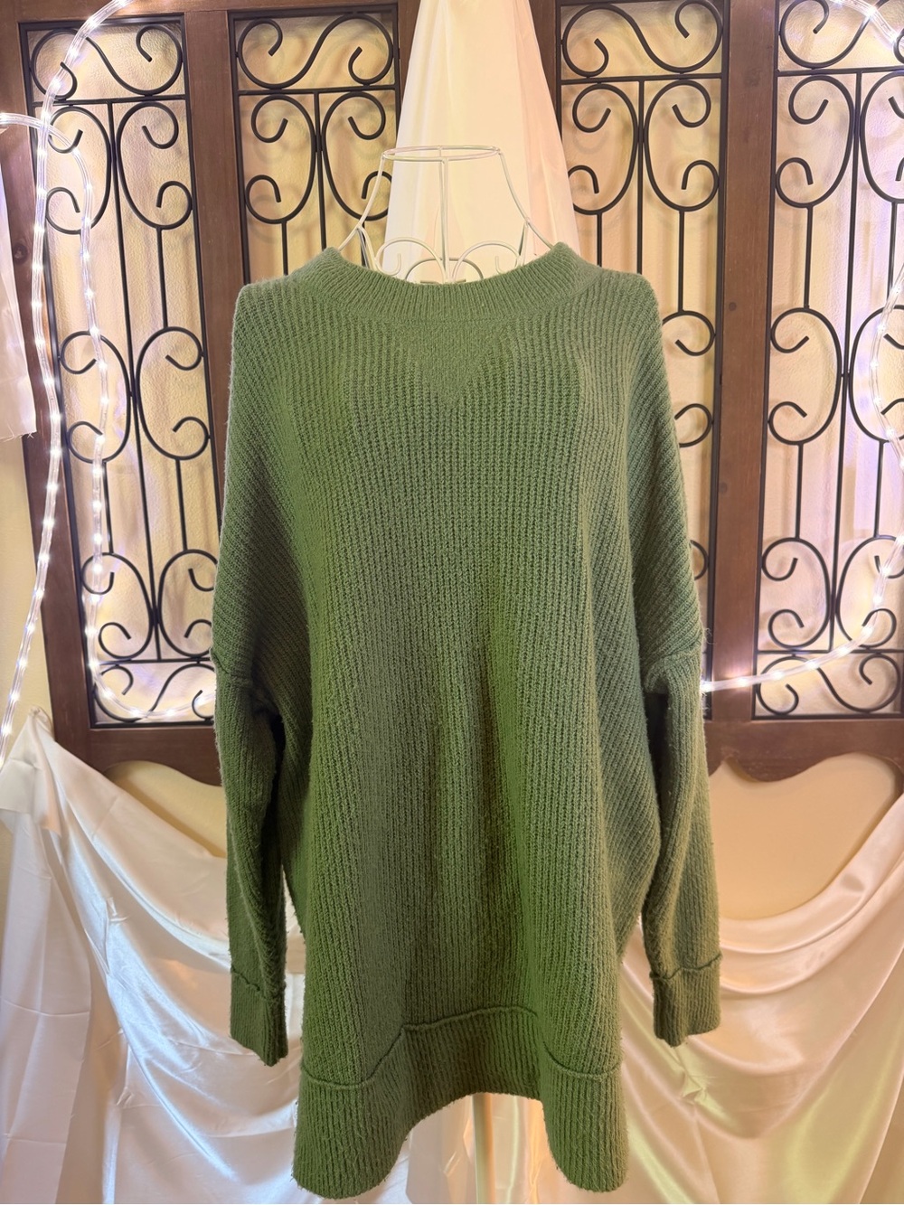 aerie Green Ribbed Knit Crewneck Sweater